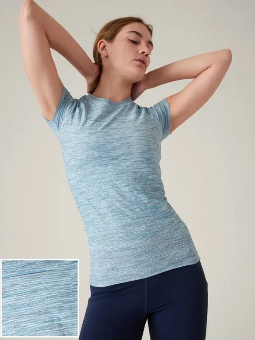 Athleta Momentum Tee in Space Dye Blue Marled Running Athleisure Workout Sz M